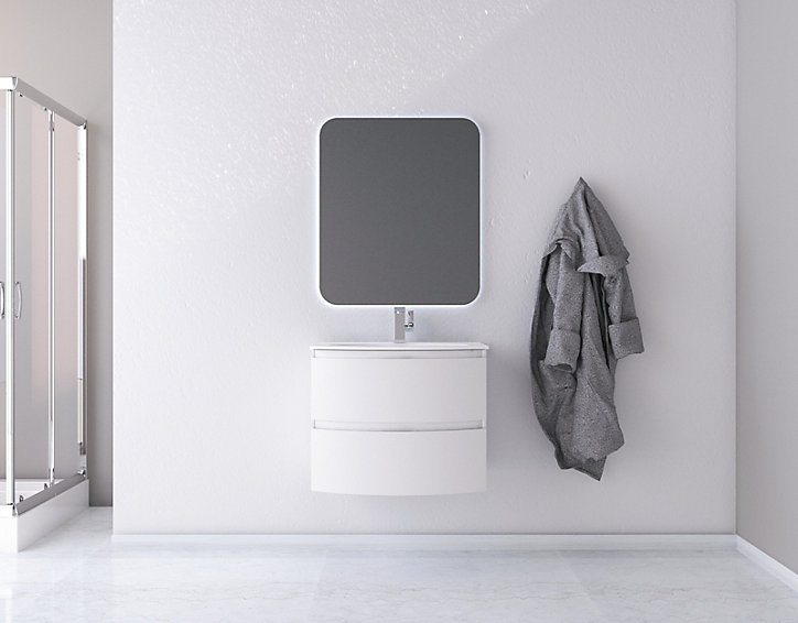 Ensemble Vague L.70 cm meuble sous vasque blanc mat à suspendre + plan vasque résine blanc