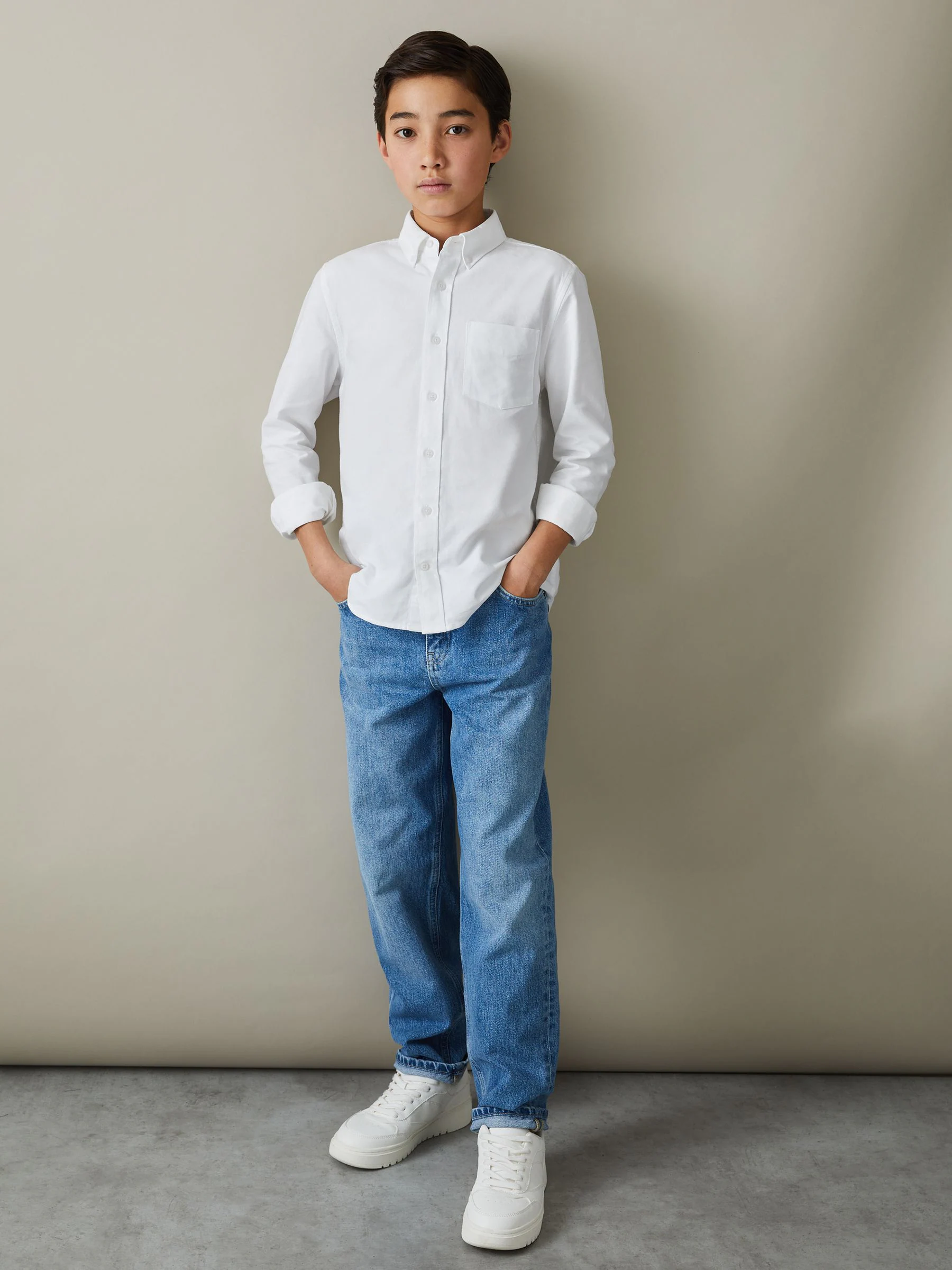 Wit - Reiss Greenwich Oxford overhemd met knopen