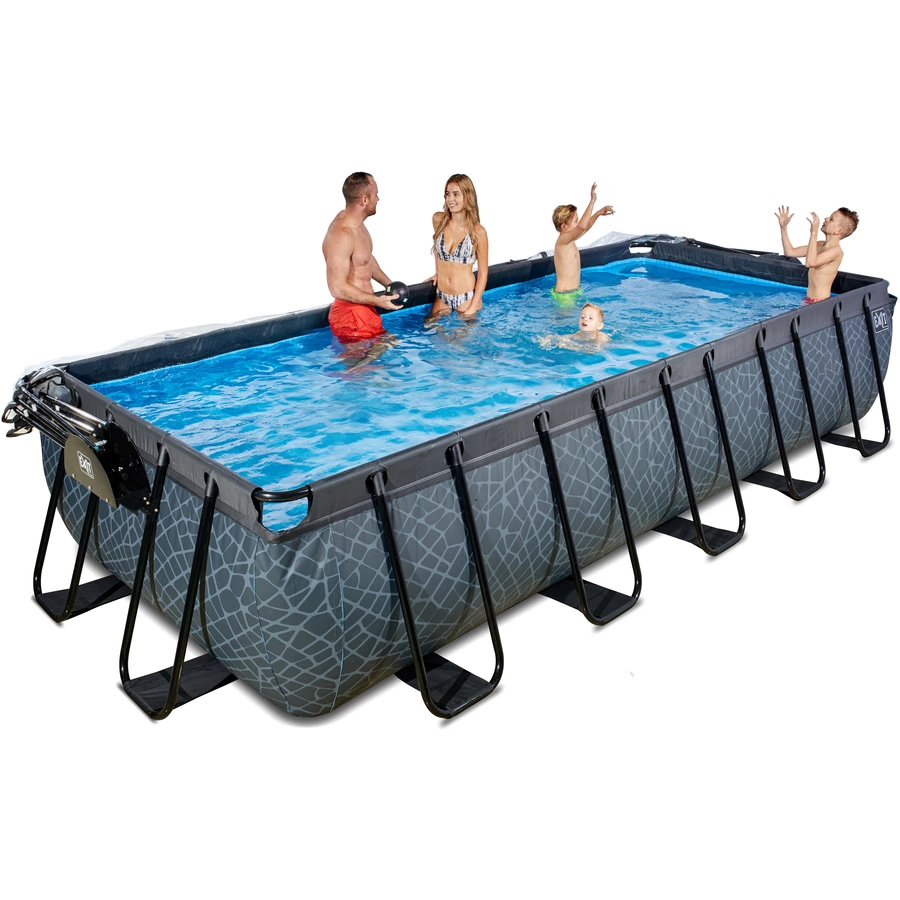 EXIT Pool Stone 540x250cm mit Abdeckung und Sandfilterpumpe, grau