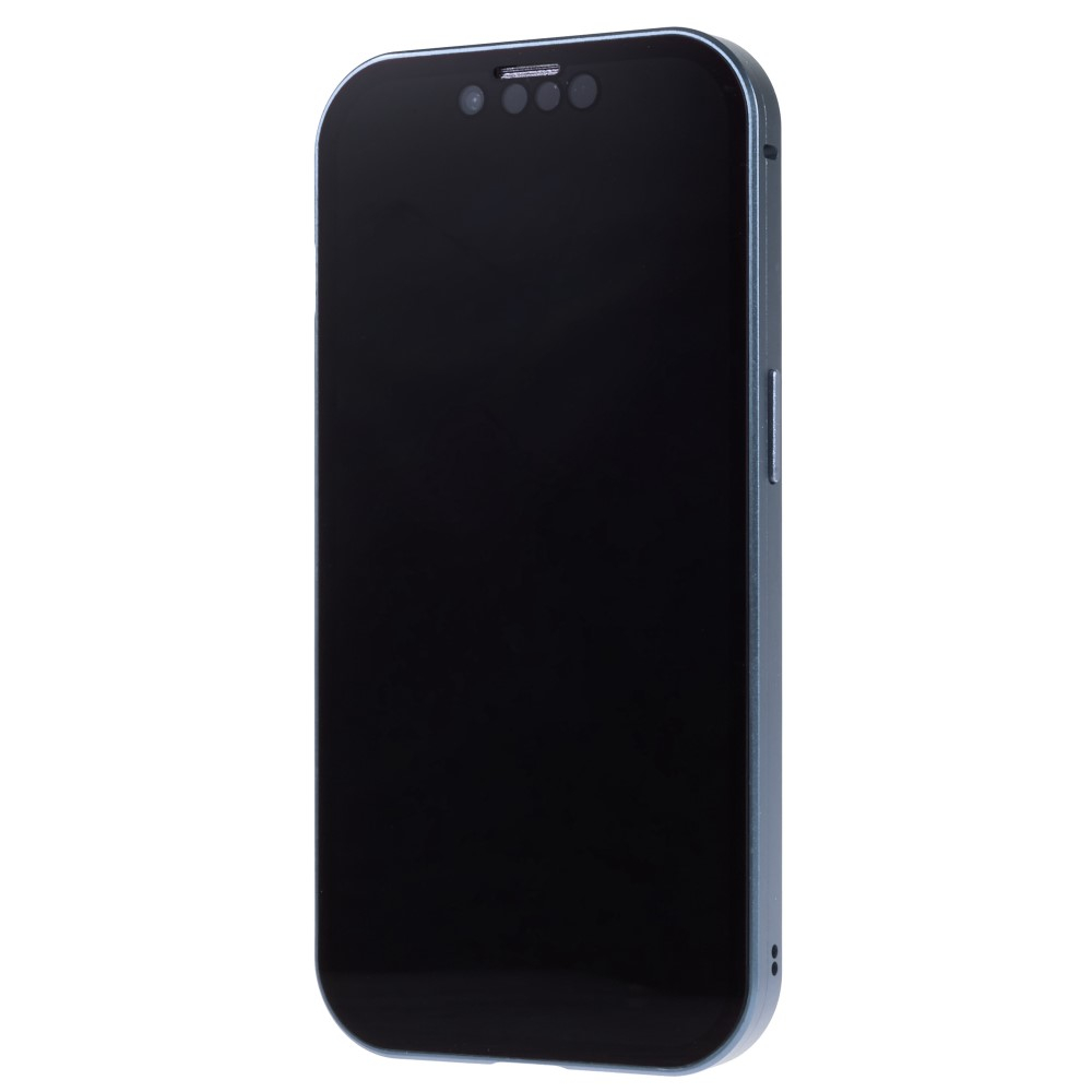 iPhone 14 Magnetische Alu Schutzhülle mit Panzer Glas Backcover   Privacy Glas Displayschutz (Magnet-Technologie) - Hellblau