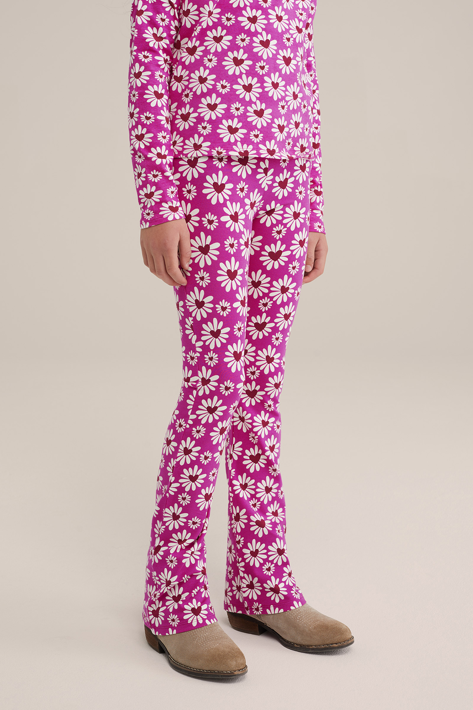 Meisjes flared legging met dessin WE Fashion Felroze
