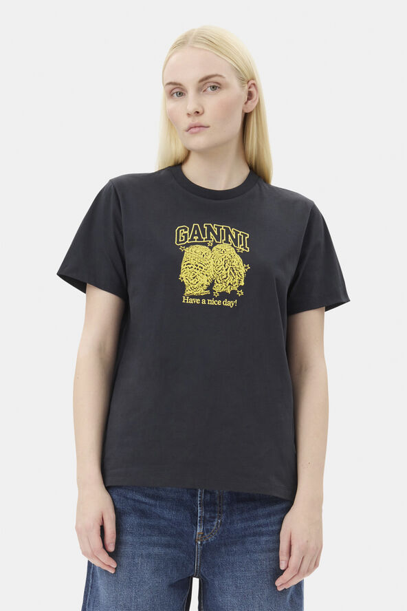 Ganni Basic Jersey Owls Relaxed T-shirt Phantom