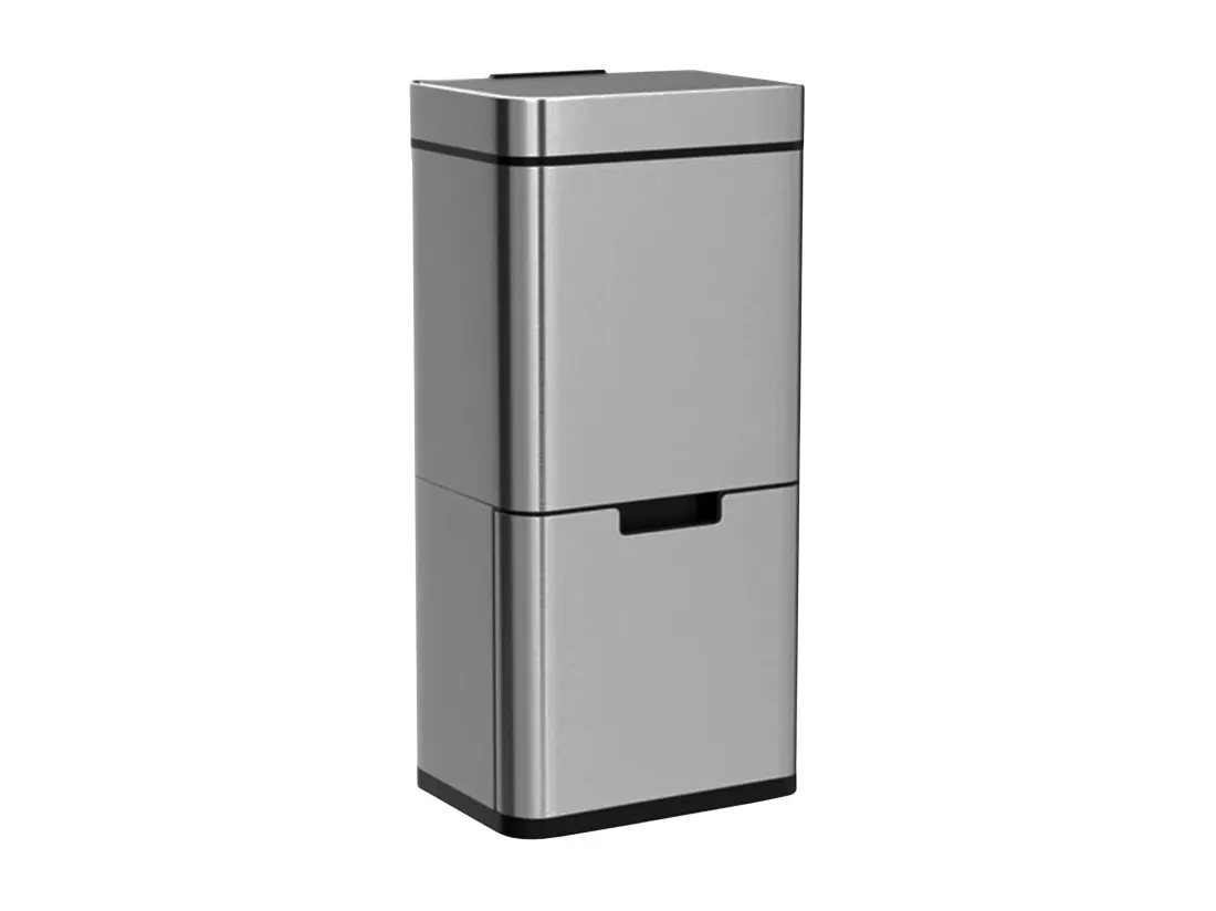 WELL HOME Poubelle de tri 67L (42L+25L), poubelle à 2 compartiments, ouverture automatique avec capteur, en inox, chromé
