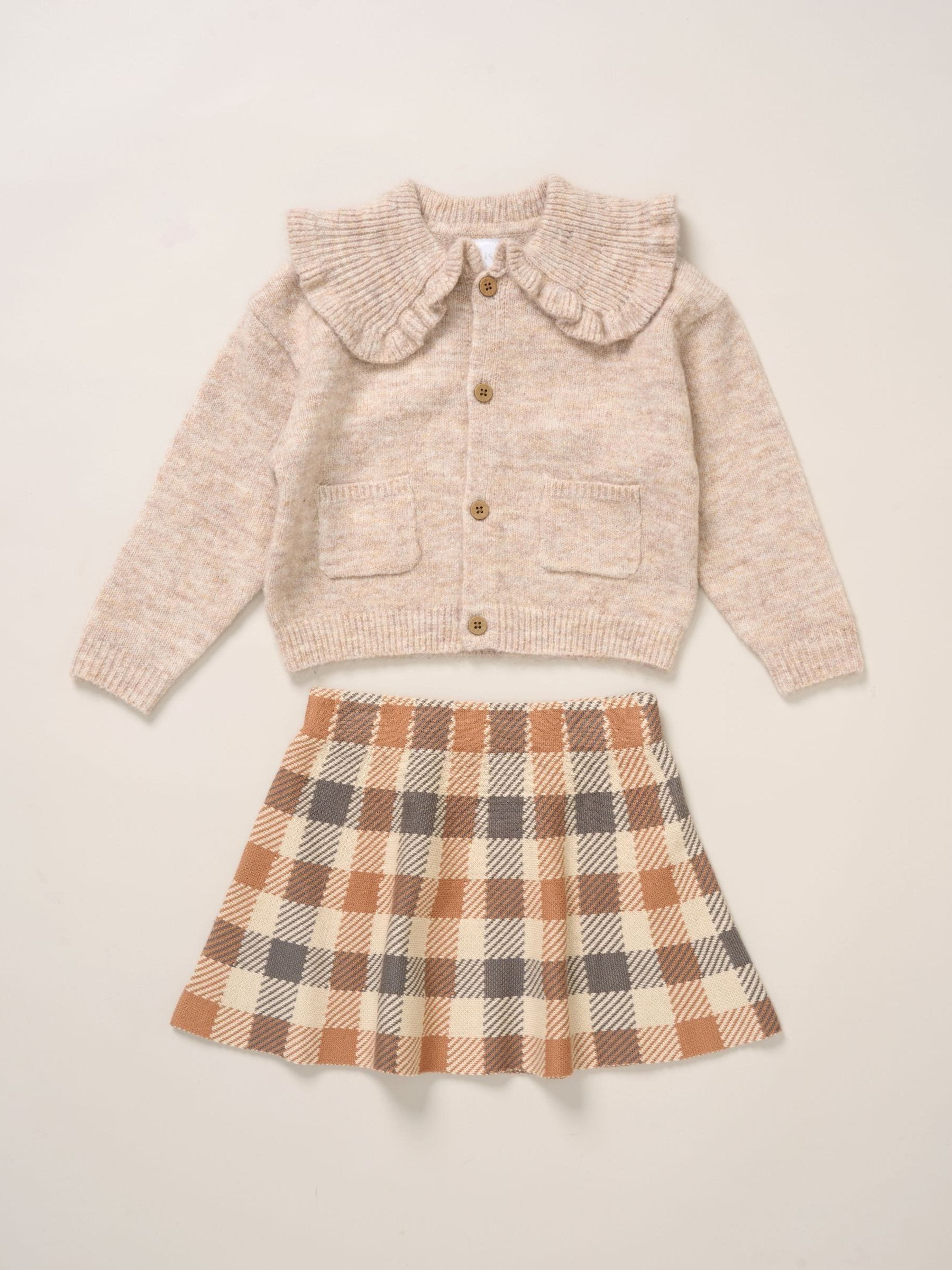 Miss Brown True Knit Cardigan and Check Skirt Set