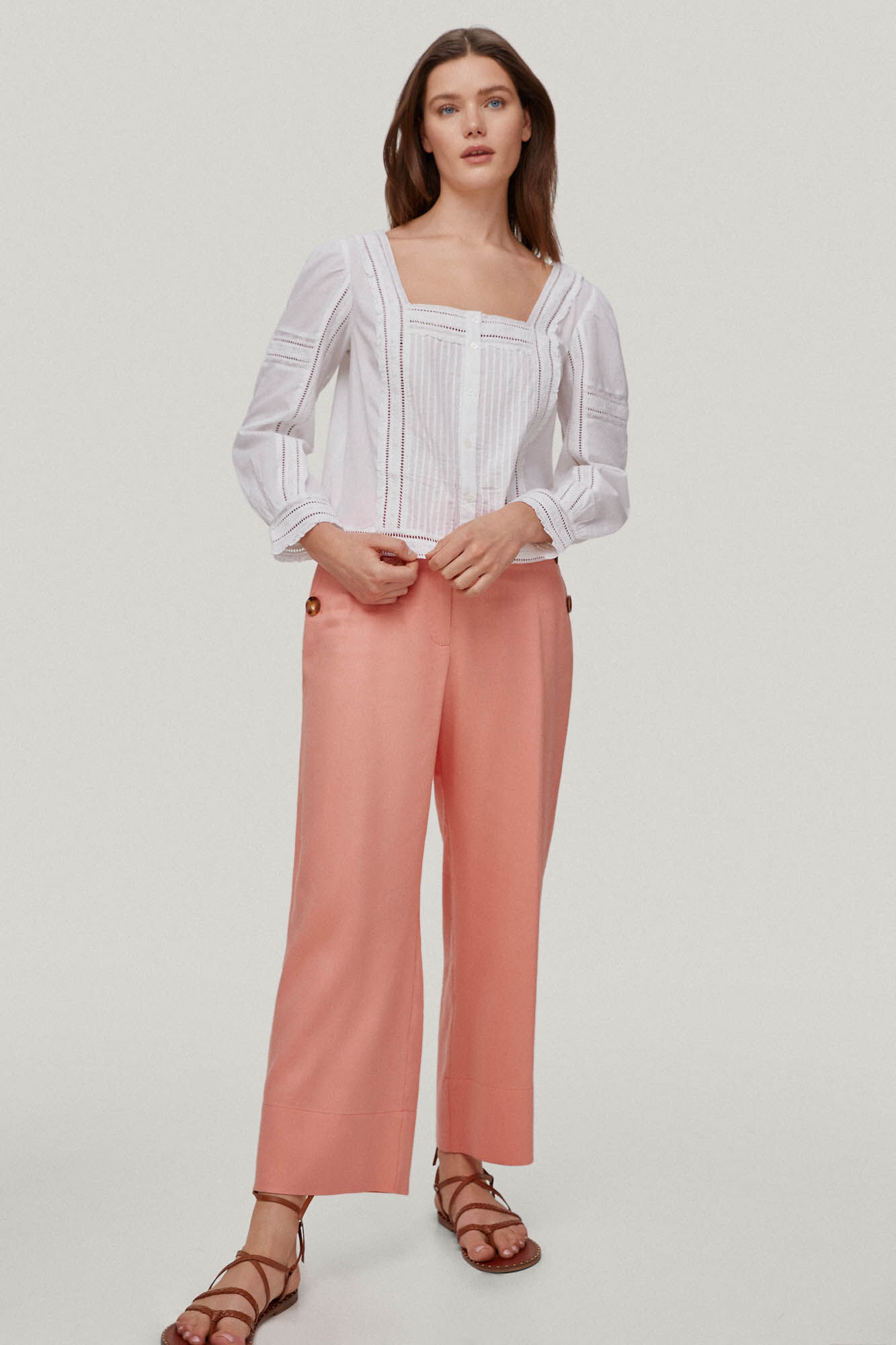 Calças cropped com botões - Laranja