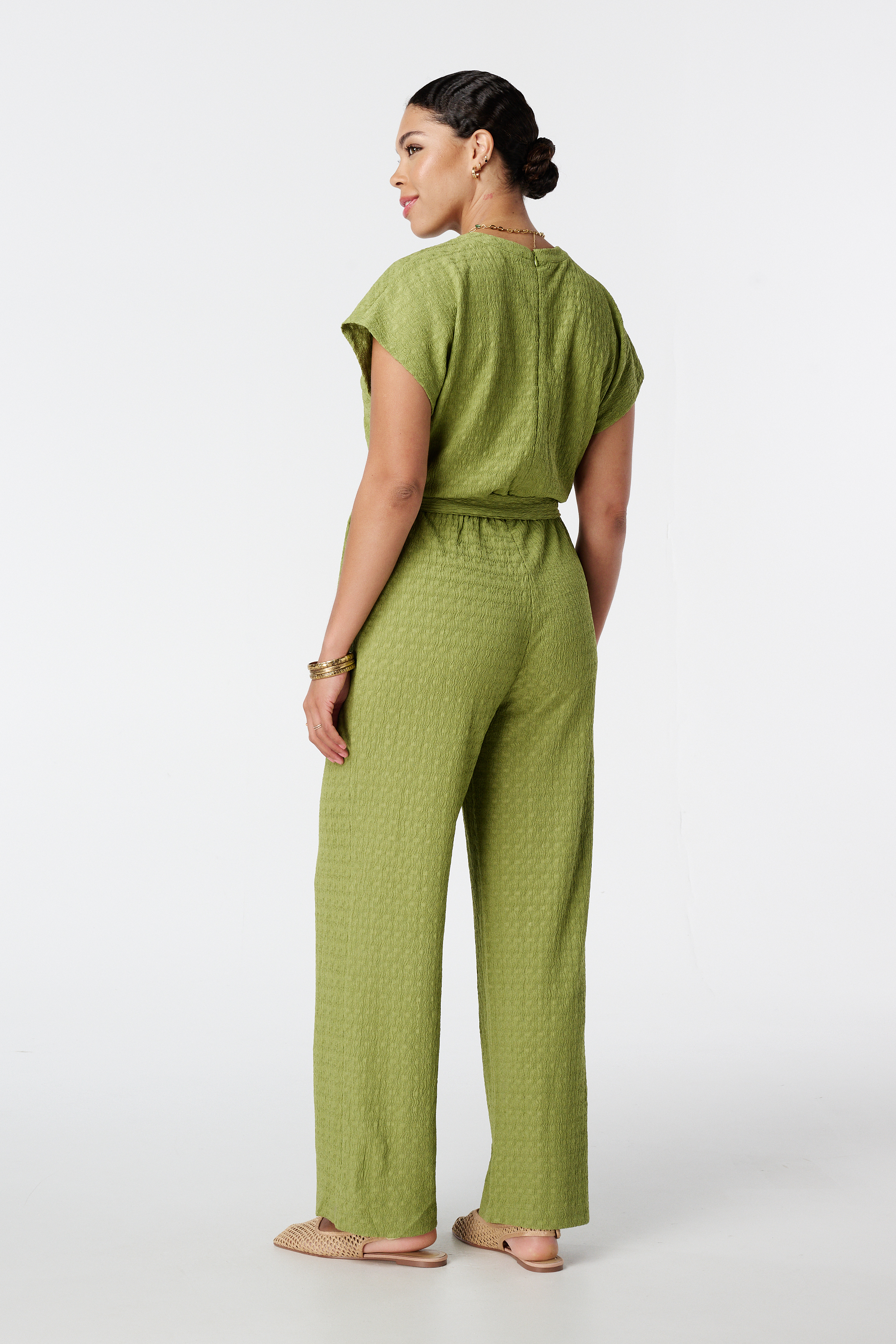 Jumpsuit met wijde pijpen Olijf groen
