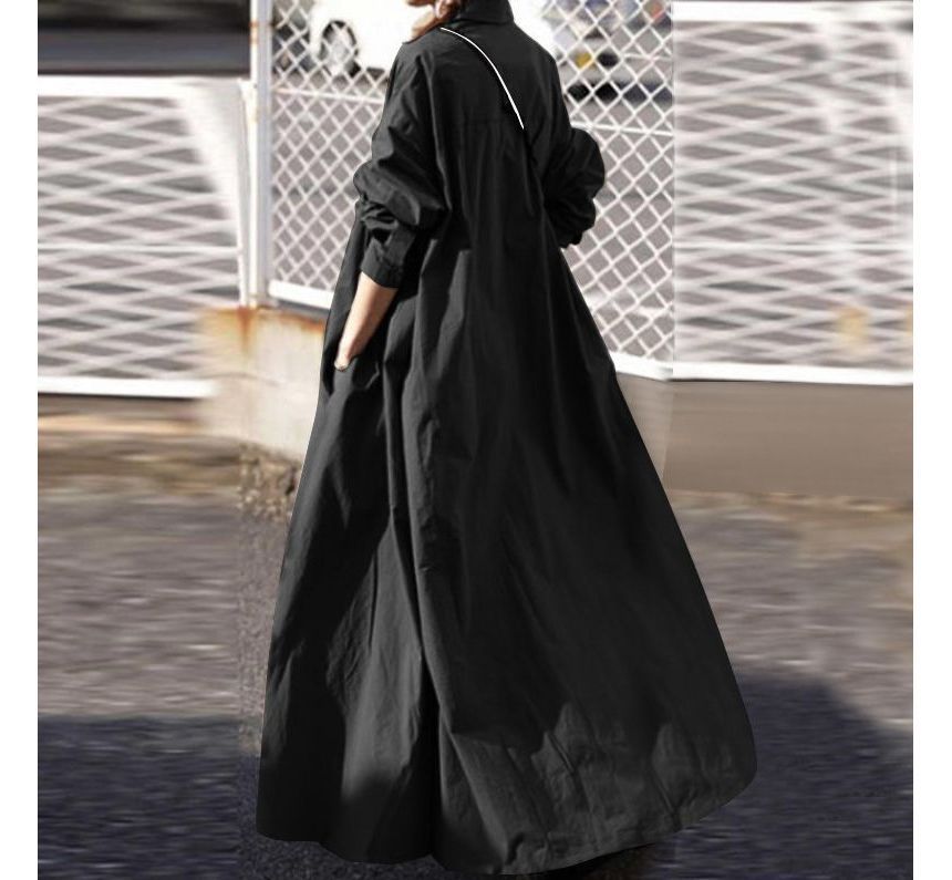 Scabiosa - Lange mouwen Henley Effen Maxi Shirtjurk