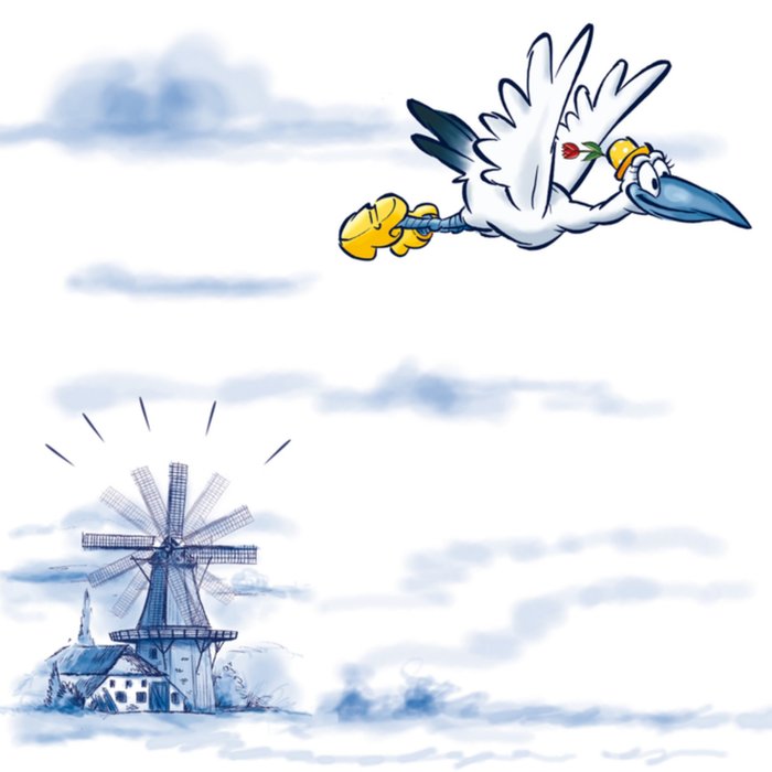 Old Dutch | Geboortekaart | ooievaar | tweeling