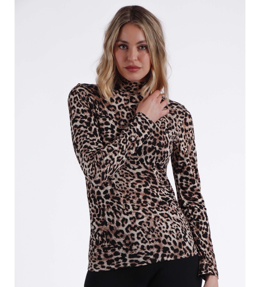 Camiseta de manga comprida Admas com estampa de leopardo marrom