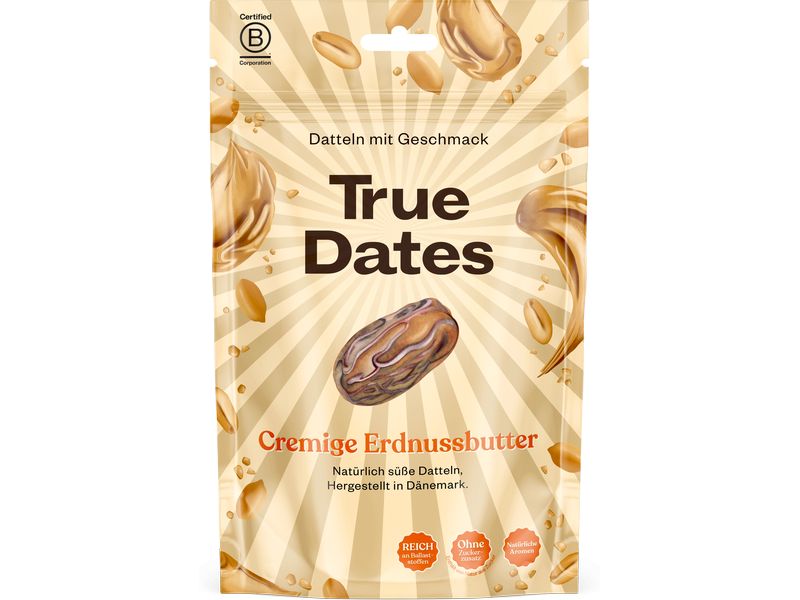 True Gum True Dates – Cremige Erdnussbutter 100g Natürlich süsse Datteln mit Erdnussbuttergeschmack
