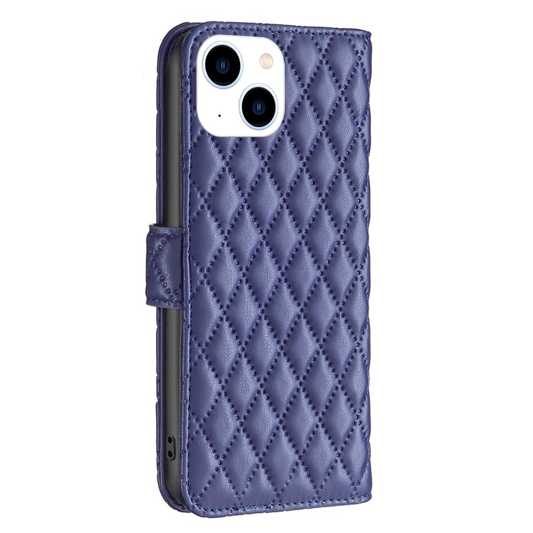 iPhone 14 / iPhone 13 Leder Tasche Flip Cover Steppmuster - Blau
