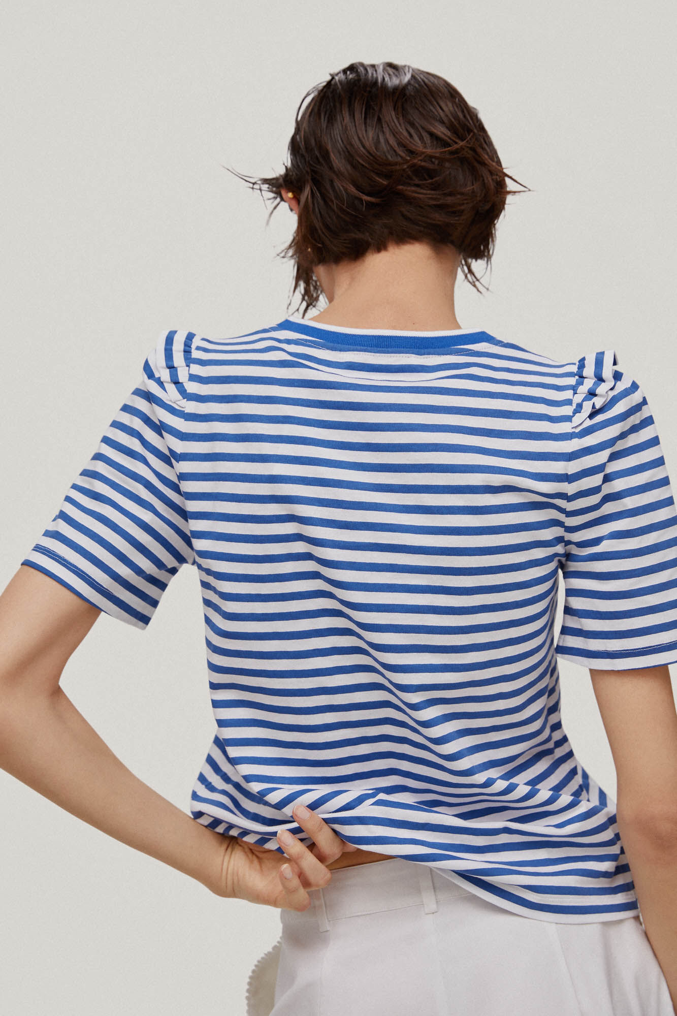 Camiseta listrada de manga curta - Turquesa