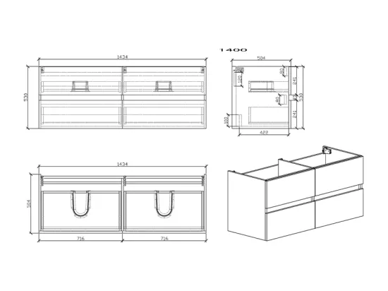 Meuble salle de bain design double vasque SIENA largeur 144 cm blanc laqué