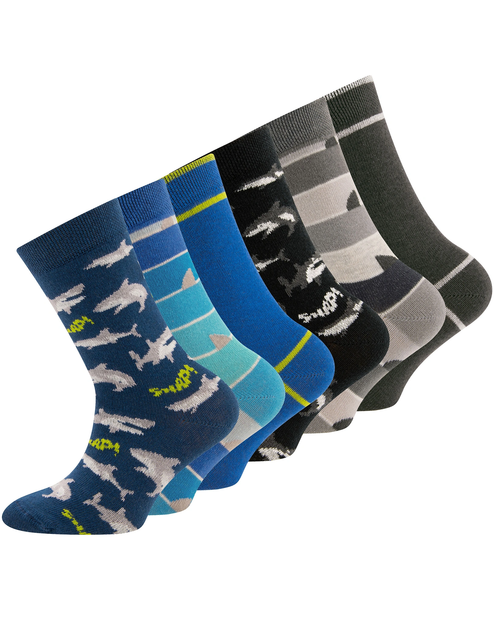 Strümpfe HAI - RINGEL - UNI 6er Pack in schwarz/blau