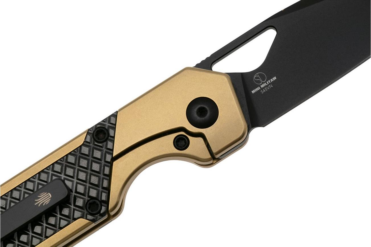 Kizer Mini Militaw, Ki3634SA3 Frame Lock, Black S45VN, Gold Titanium, Zalium Inlay, zakmes, Jonathan Styles design