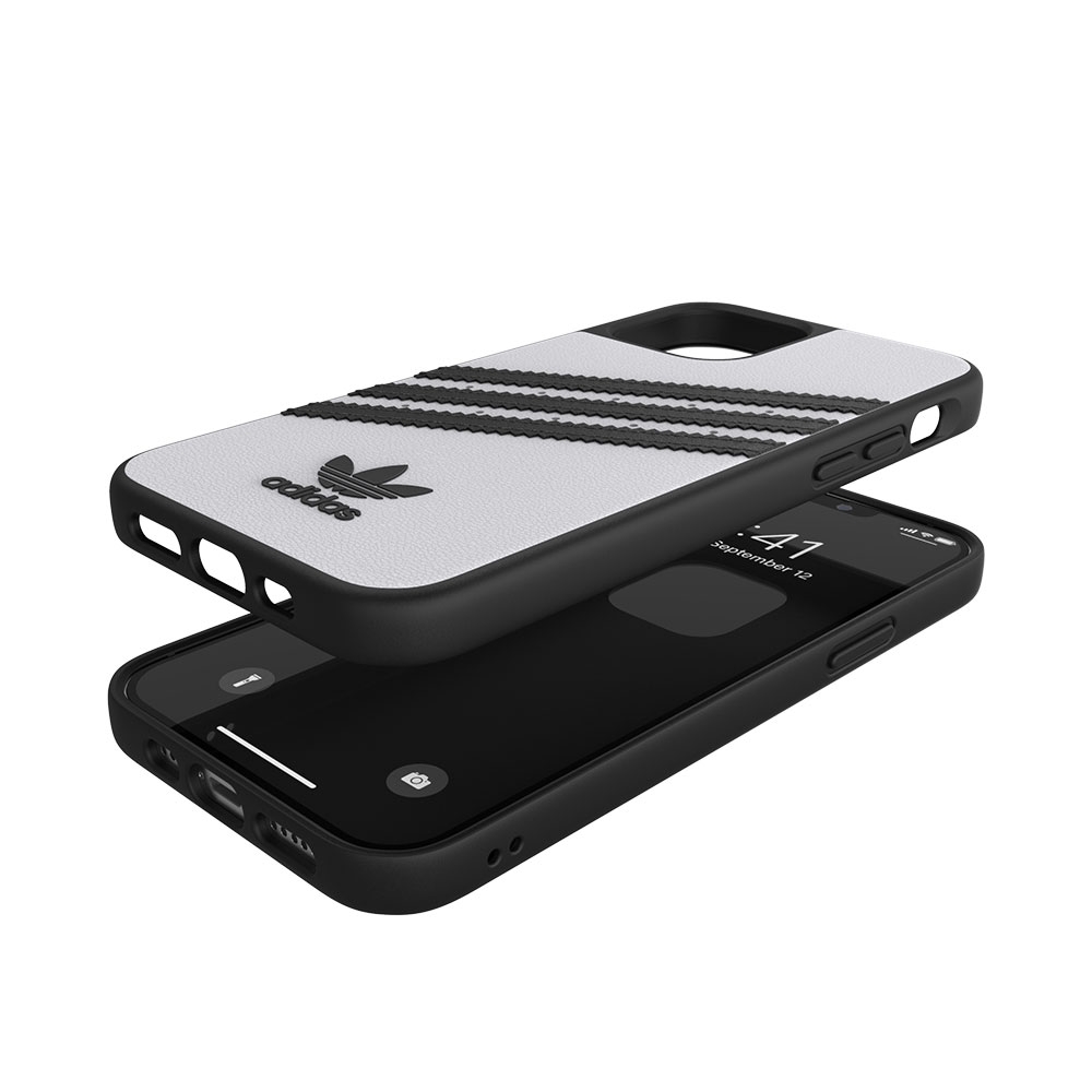 iPhone 12 / iPhone 12 Pro Moulded Snap Case PU Leder Hülle - Weiss / Schwarz
