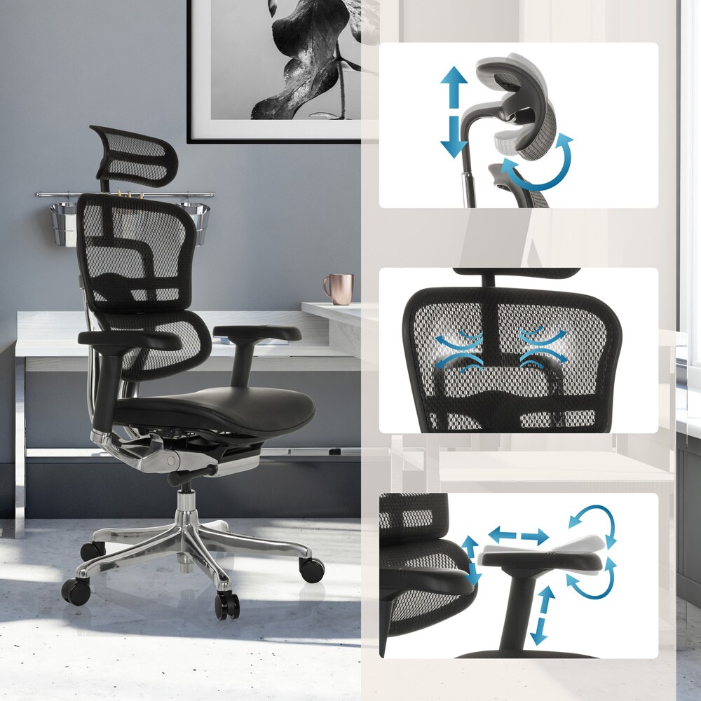 Luxus Chefsessel ERGOHUMAN GEN2 Leder/Netzstoff mit Armlehnen (höhenverstellbar) hjh OFFICE