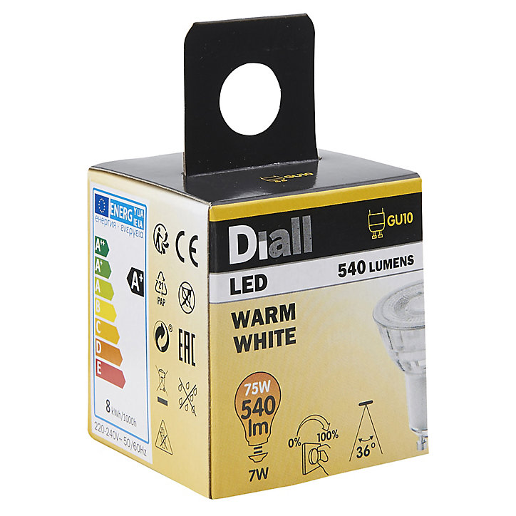 Ampoule LED GU10 spot Diall 7,5W=2700K blanc chaud