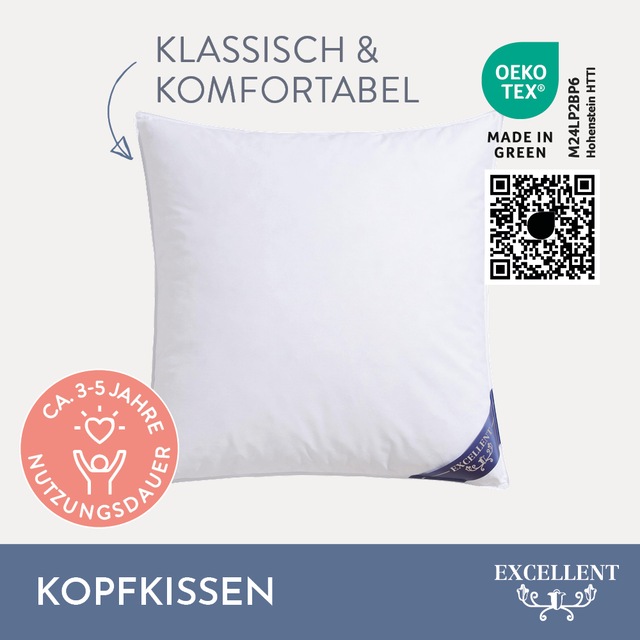 Excellent Kopfkissen »Venedig« Füllung: weisseneueFedernundDaunenKlasseI85Federn15Daunen Spar-Set, 2 Kopfkissen, 1 Stk. tlg. Kopfkissen 40x40, 40x80, 80x80, allergiker geeignet (Hausstaub)