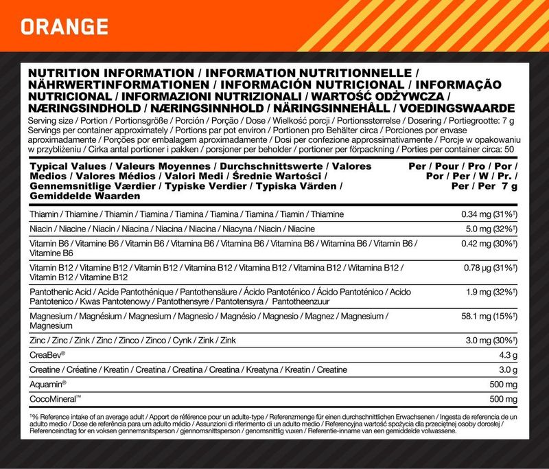 Optimum Nutrition Platinum Creatine Plus - Orange - CreaBev Creatine Monohydraat - 50 doseringen (350 gram)