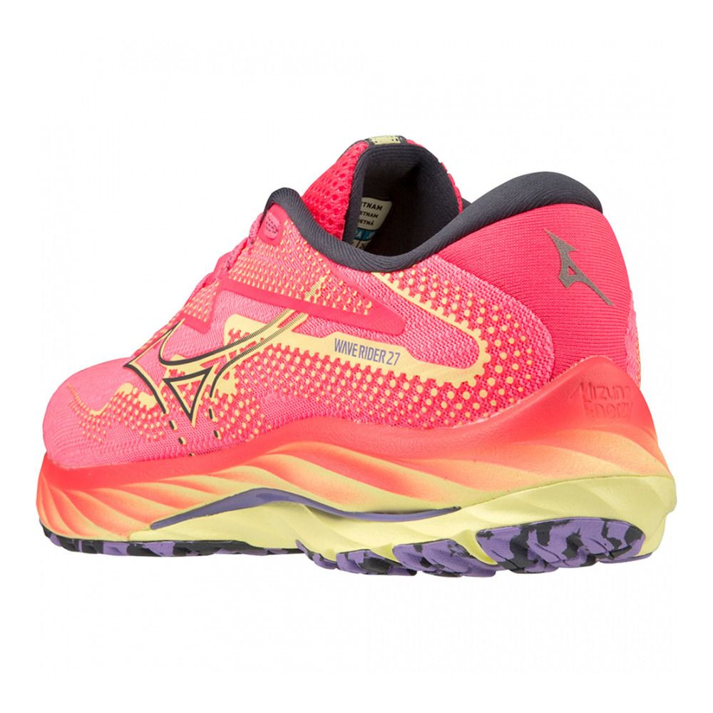 Mizuno WAVE RIDER 27 - Chaussures running Femme high-vis pink/ombreblue/luminous