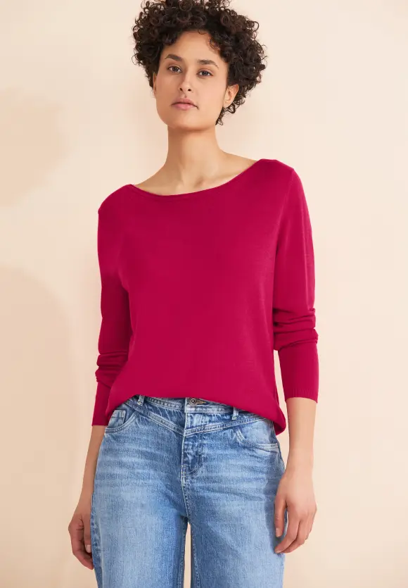 U-Boot Ausschnitt Pullover - firefly red