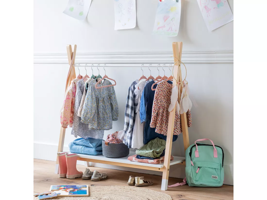 Penderie pour enfant bois et blanche LOU - HAPPY GARDEN