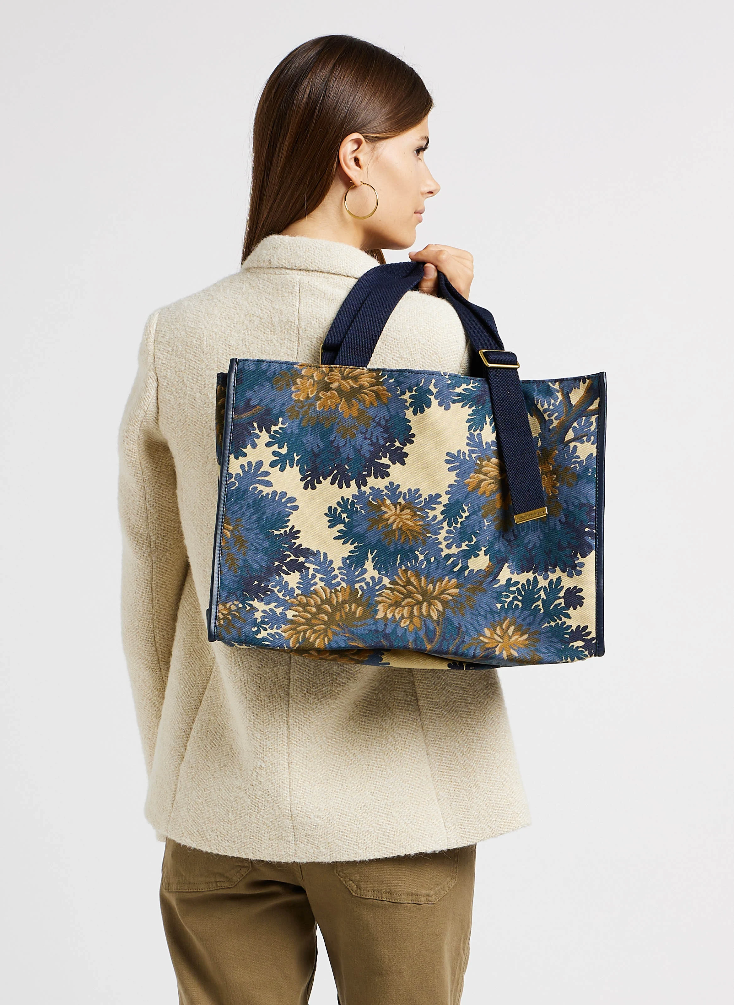 FONTAINEBLEAU - Sac shopping imprimé en coton| Bleu