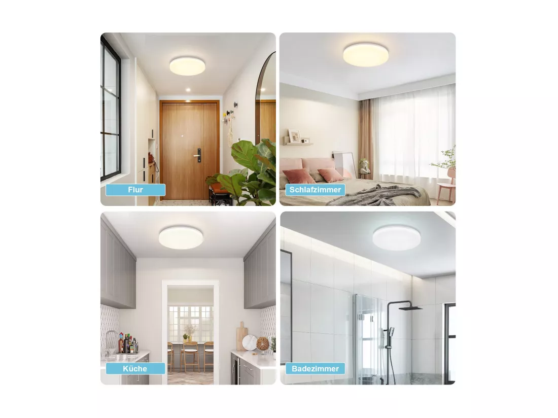 NETTLIFE plafonnier LED salle de bain dimmable avec télécommande plat Ø22CM 18W lampe de cuisine ronde RGB lampe de couloir IP54