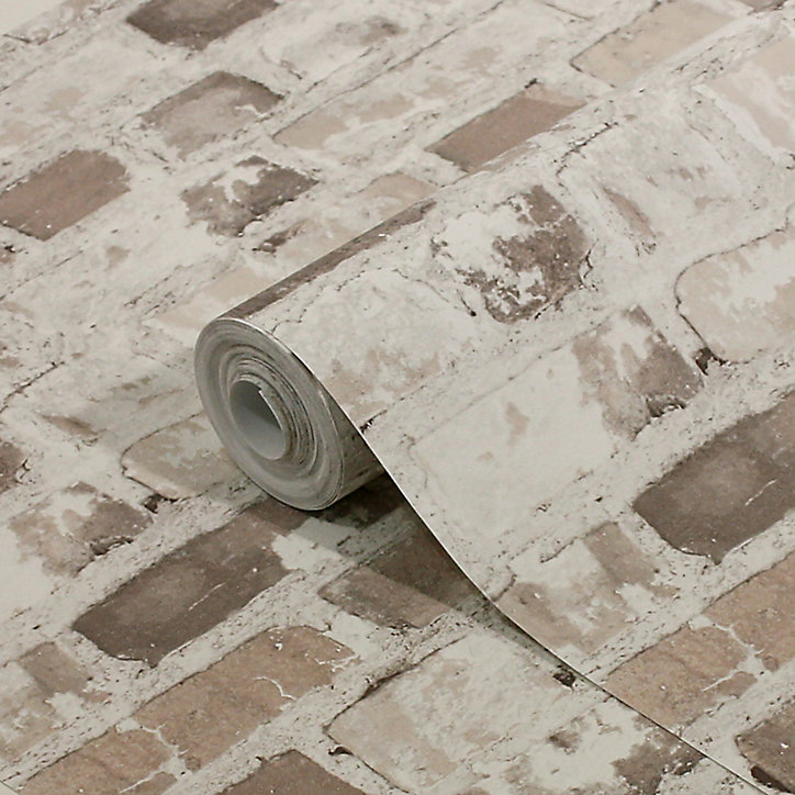 Papier peint imitation brique vinyle sur intissé Givry GoodHome beige rosé