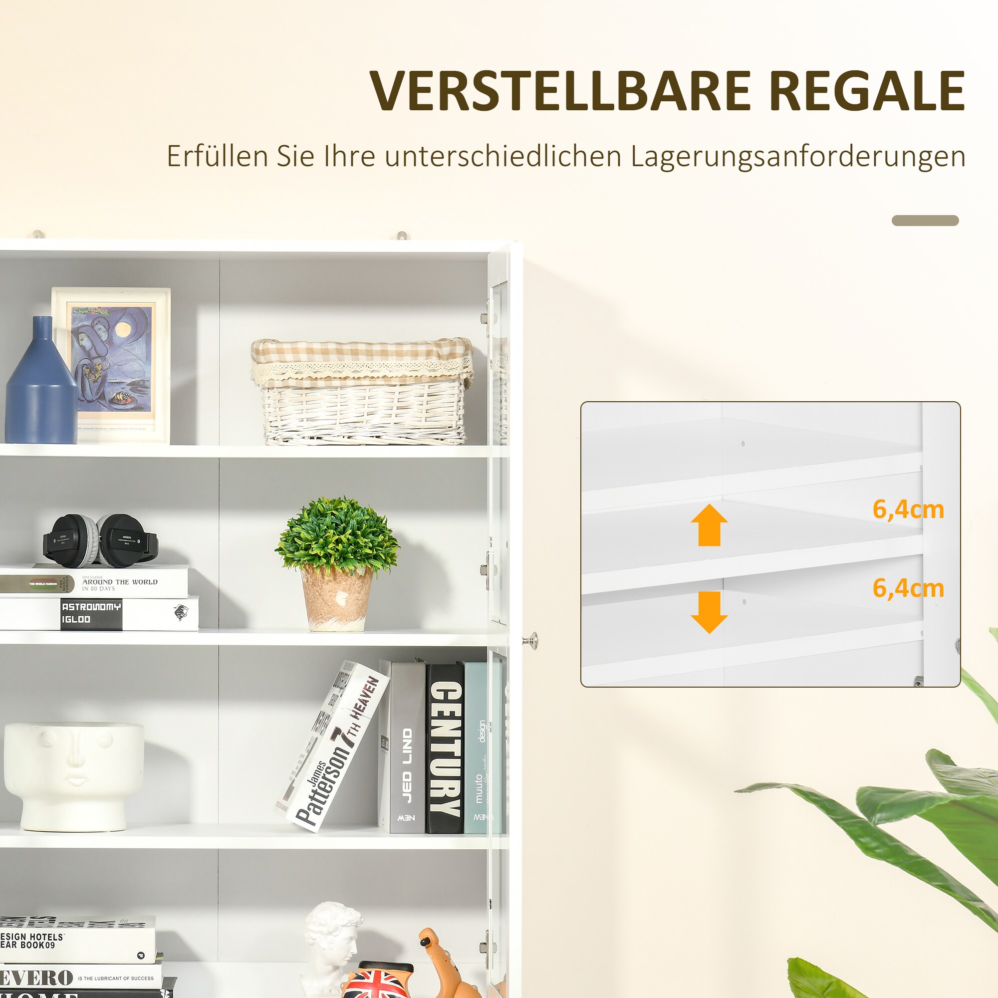 HOMCOM Bücherschrank mit verstellbaren Böden weiß 76Lx 40B x 178,5H cm