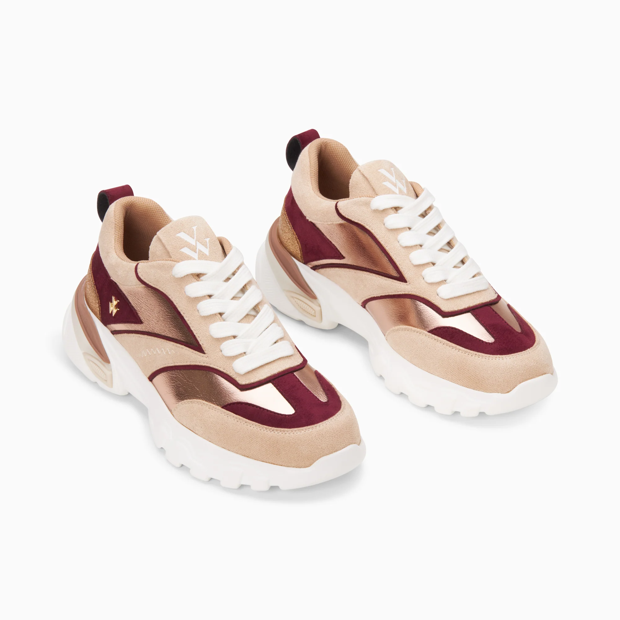Sneakers-Baskets Agnes beige et prune à semelle oversize