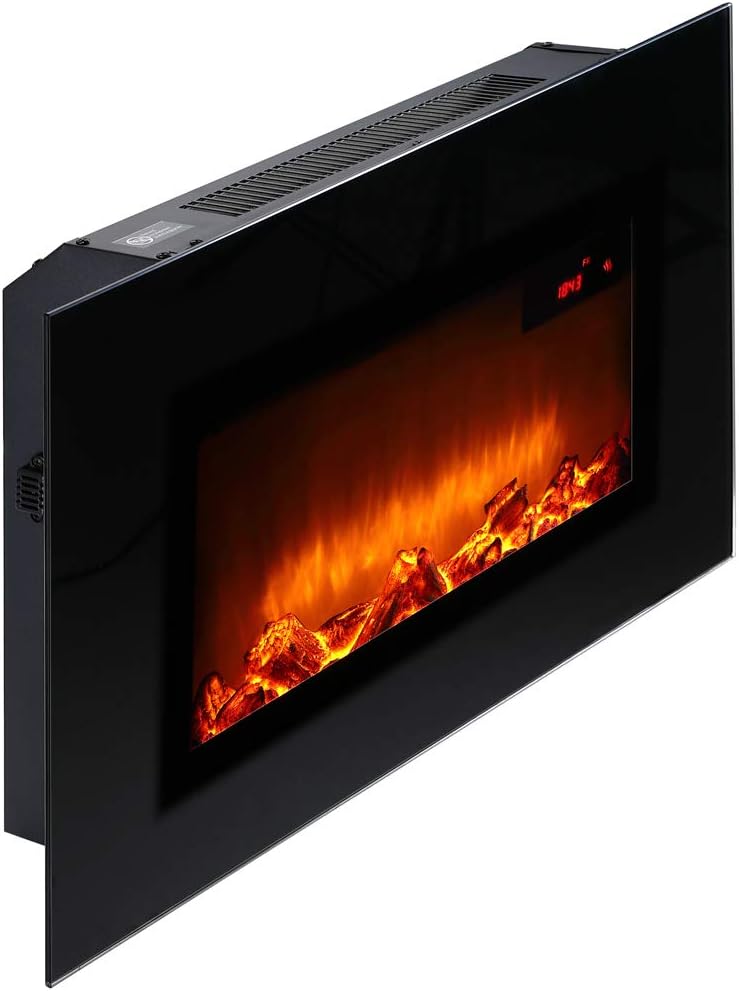 MONZANA® Wandkamin Elektrokamin Heizung Heizlüfter Head Up Display 900W / 1800W Thermostat Fernbedienung Timer Dimmbar Kaminfeuer Kaminofen Kamin