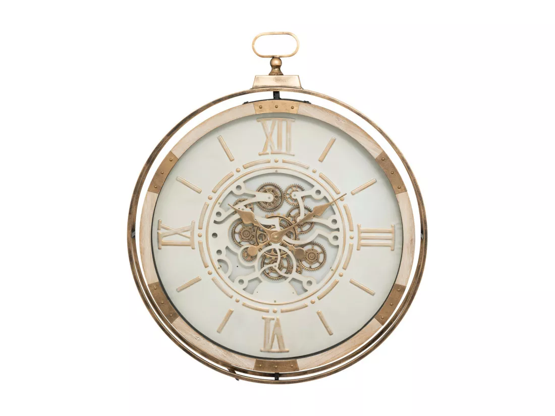 Grande Pendule murale Beige style industriel avec rouages mobiles D 74 cm