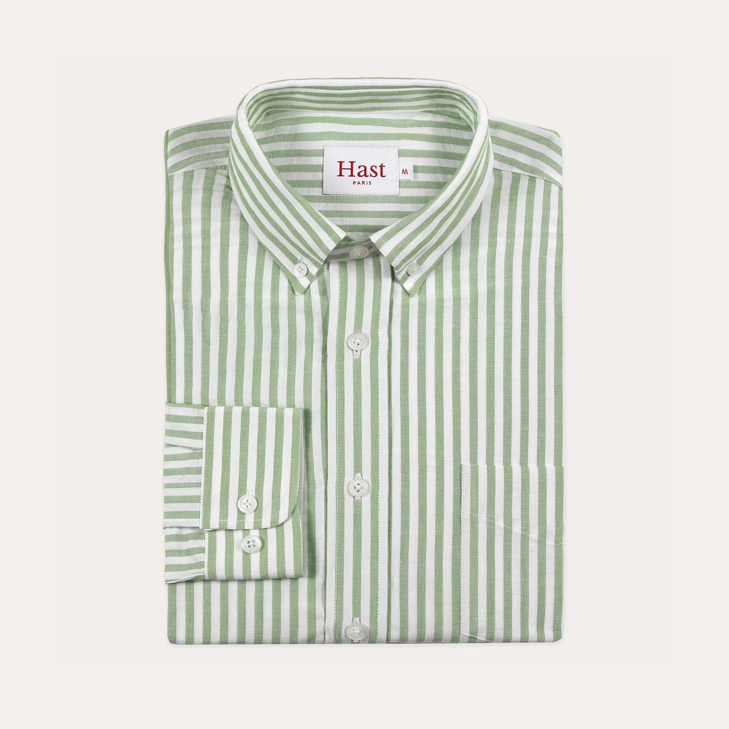 Green and white striped cotton and linen shirt