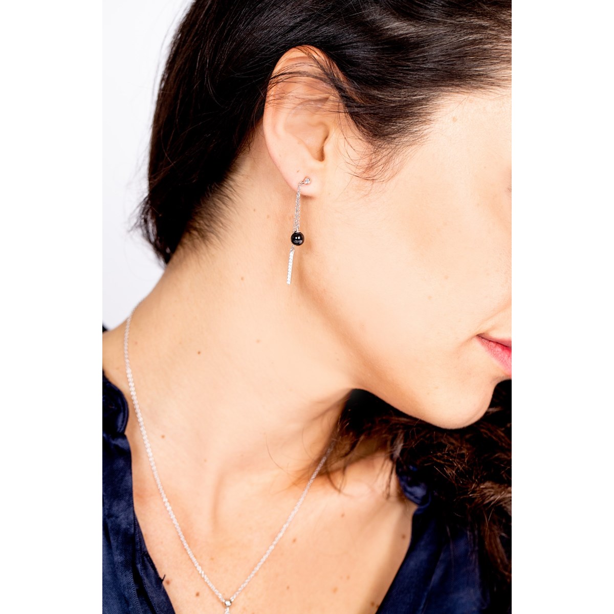 Boucles d'oreilles pendantes en Argent avec oxyde de zirconium blanc