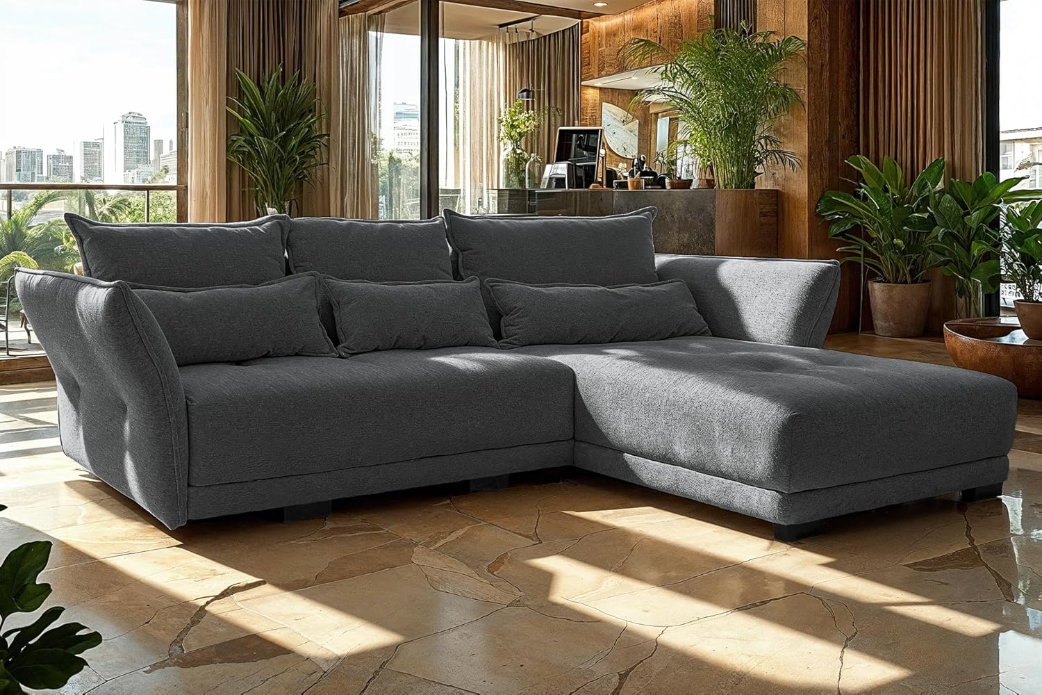 COMFORTE Deluxe L Ecksofa mit Schlaffunktion und Bettkasten, universell montierbar, 250 x 187 x 95 cm, Rosario-Stoff (Grau)