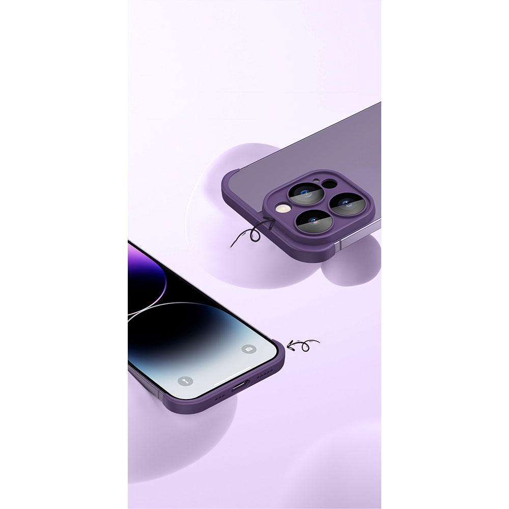(2-tlg.) iPhone 14 Pro Max Gummi Slim Case Hülle Kameraglasschutz mit Rahmenlosen Bumper (Selbstklebend) - Lila