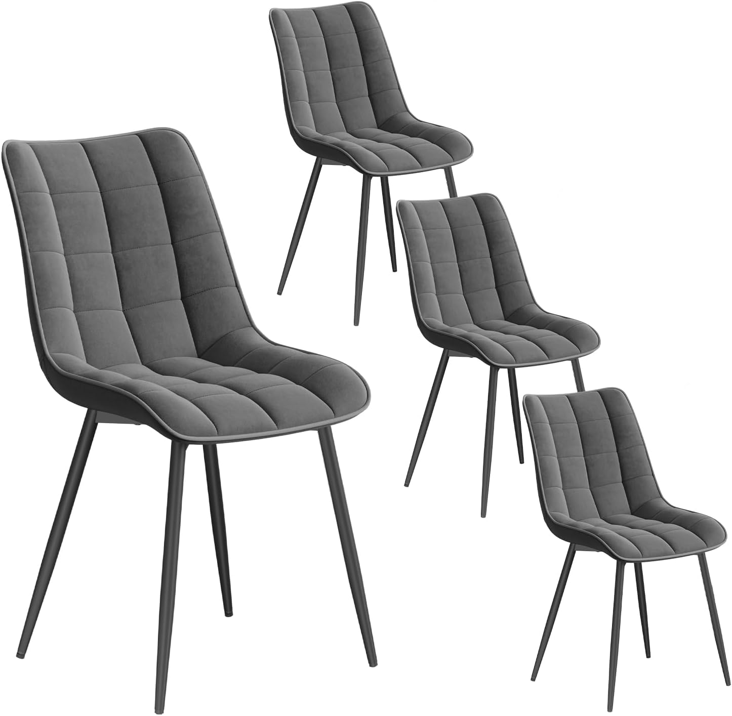 WOLTU Esszimmerstühle 4er Set, für Wohnzimmer Küche Esszimmer, Küchenstühle gepolstert mit Rückenlehne, Sitzfläche aus Samt, mit Metallbeinen, bis 150 kg belastbar,Dunkelgrau