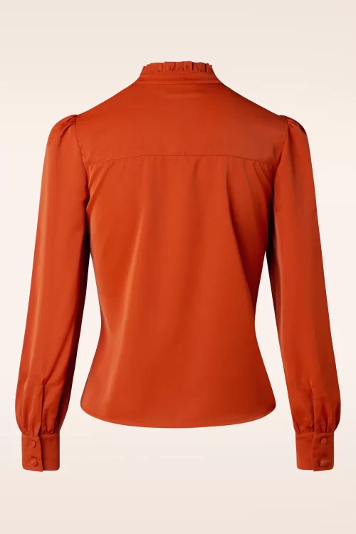 Vixen Tonja blouse met hals strik in roestig oranje