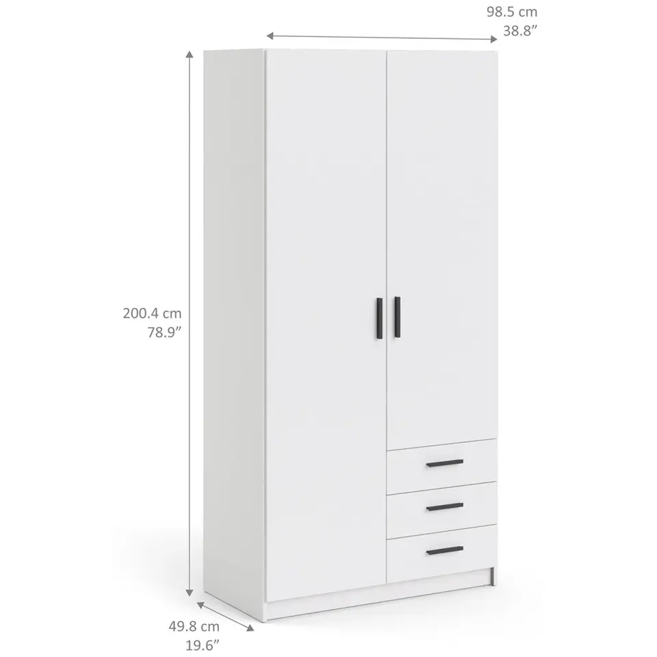 Kledingkast Sprint 2-deurs - wit - 200x98,5x50 cm