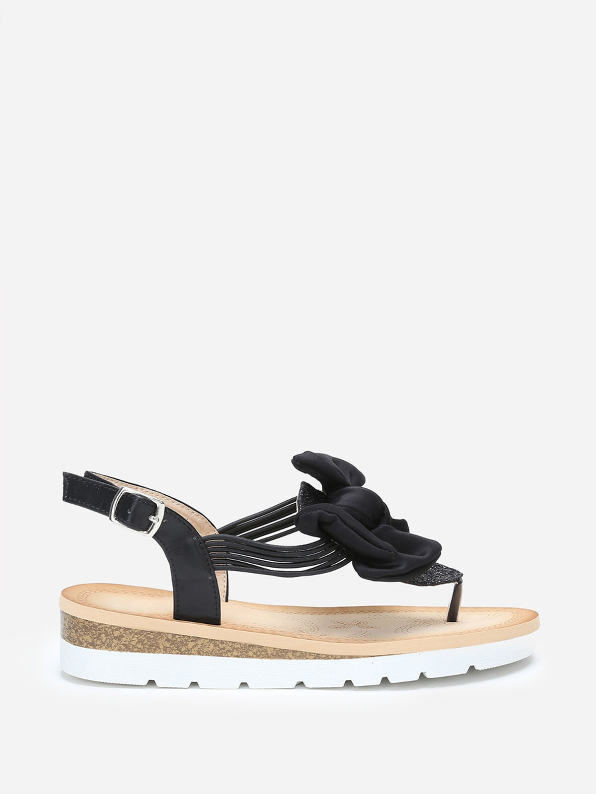 Nu-pieds à paillettes et noeud en tissu- Noir