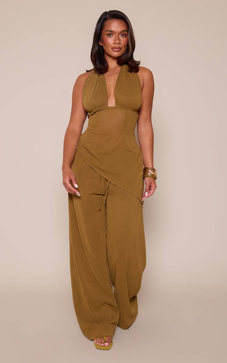 Vert Olive Pantalon Ample Tressé Shape