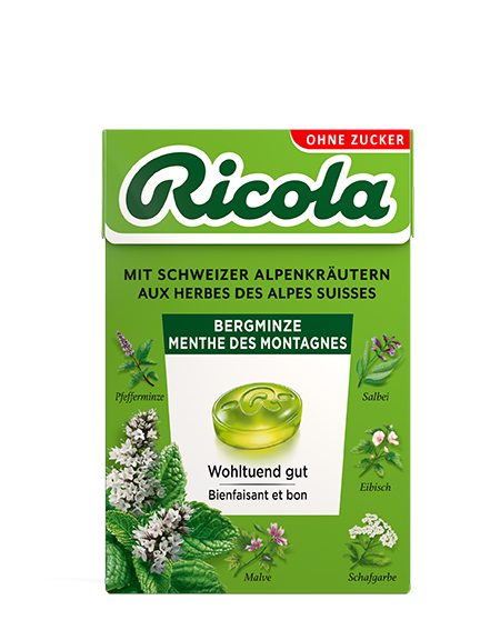 Ricola Kräuterbonbons Pastillen Bergminze ohne Zucker mit Stevia Box 50 g