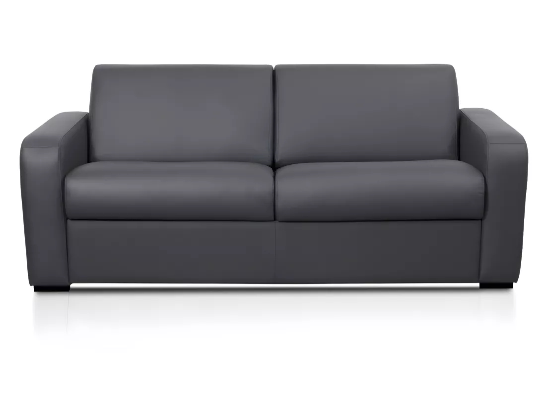 Canapé 3 places convertible express en cuir gris matelas 13 cm BEVIS
