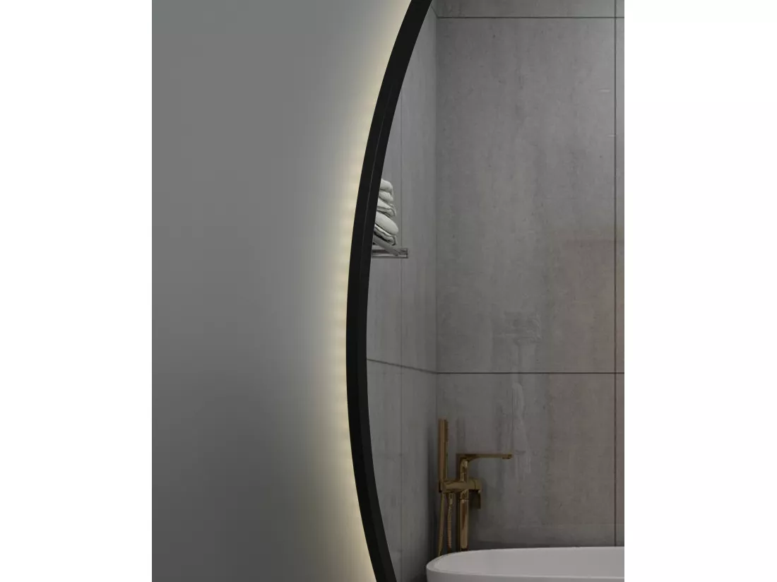 LuxuryBain- Miroir de salle de bain LED à luminosité variable 80cm rond avec cadre en aluminium noir et touche sensitive