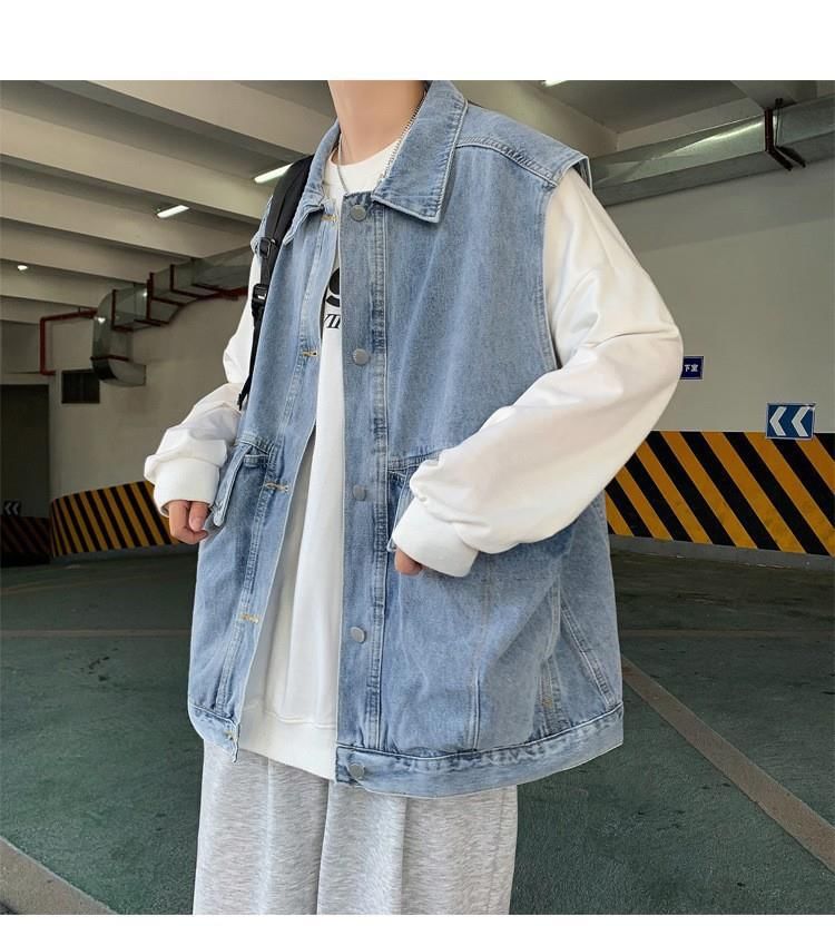 Femilina - Gewassen denim vest met kraag en knopen