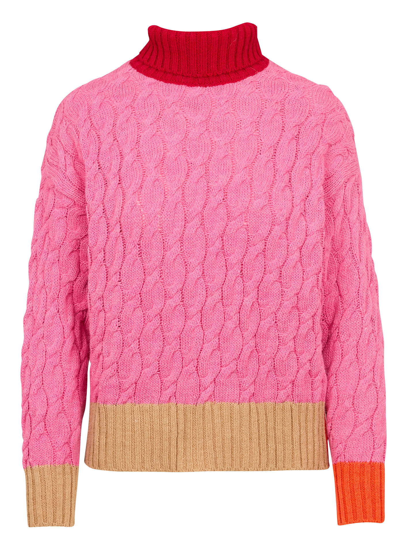 JAZZY - Pull col roulé en maille torsadée | Rose