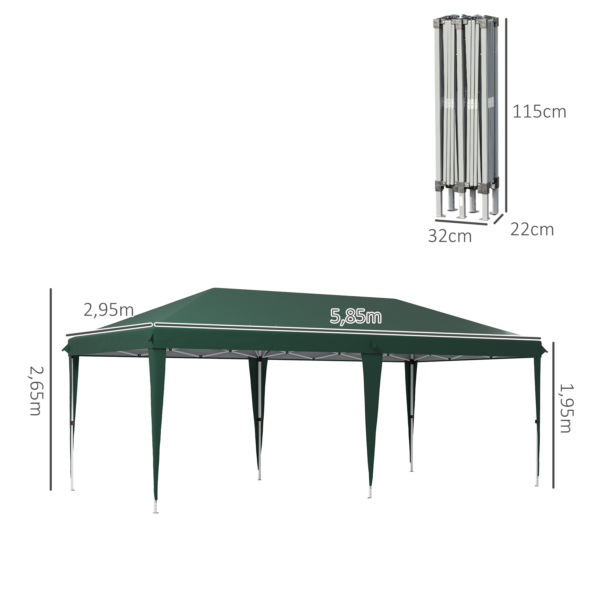 Tenda dobrável Outsunny 6x3m para jardim, com 3 níveis de altura ajustáveis, bolsa de transporte, estrutura de aço anti-UV para pátio, festas, camping, verde.