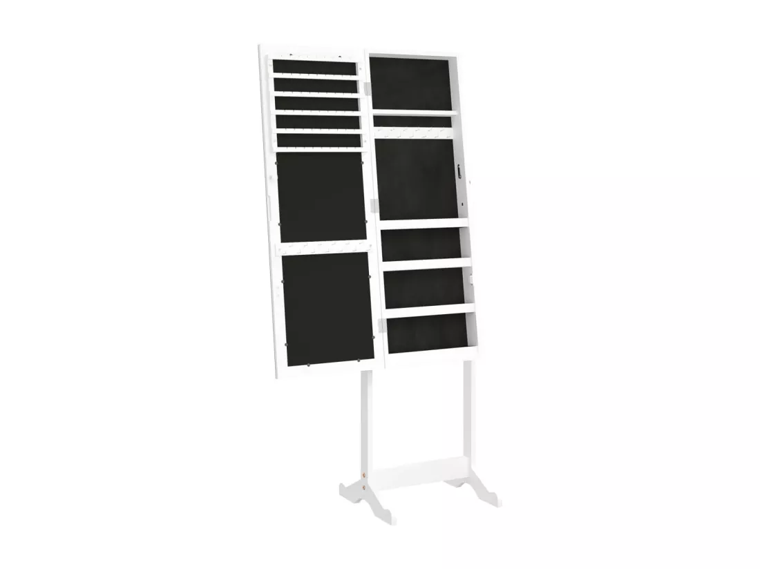 Armoire à bijoux avec miroir sur pied blanc 42x38x152 cm